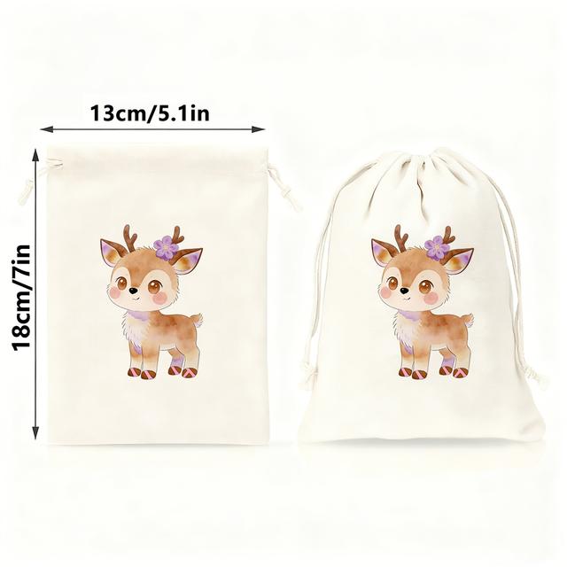 TEMU 10-pack Cute And Deer Pattern Drawstring Storage Bags | Polyester, Small Size For Cosmetics, Jewelry, Party Favors, Decorations, Birthday Gifts