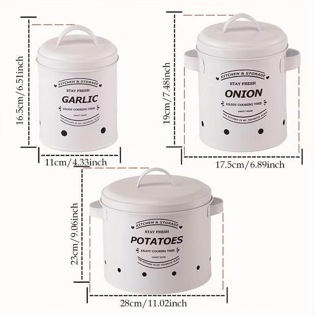 TEMU 3er-Set Lebensmittelbehälter zur Aufbewahrung von Zutaten wie Kartoffeln, Zwiebeln, Knoblauch, Tomaten und Zitronen, mit Trennwänden, ideal für im Freien und festliche Feiern.