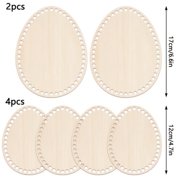 TEMU 6pcs Crochet Basket Set With Wooden Base And Lid-easter In Egg Shape Handmade Knitting Creative Project Supplies Wooden Baskets For Home Decor , Crochet Accessories Basket Weaving Materials