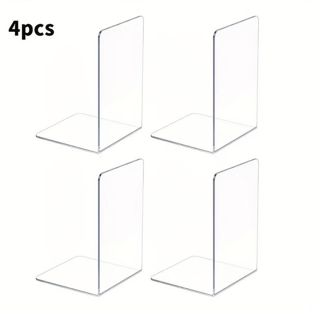 TEMU 4er-Set verdickte Acryl-Buchstützen, einfache transparente L-förmige Schreibtisch-Buchstützen, kreative Aufbewahrungsbuchhalter im Ins-Stil für Schüler, Schreibtisch-Organizer Bücherregal