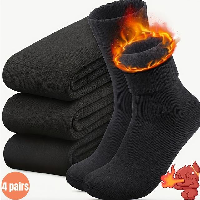 TEMU 4 Pairs Men's Winter Warm Socks - Thickened And Reinforced Toe And Heel Hiking Socks, Soft And Durable Cold-resistant Socks, Classic Size 40-45 For Outdoor Activities, , Cold Weather Essential