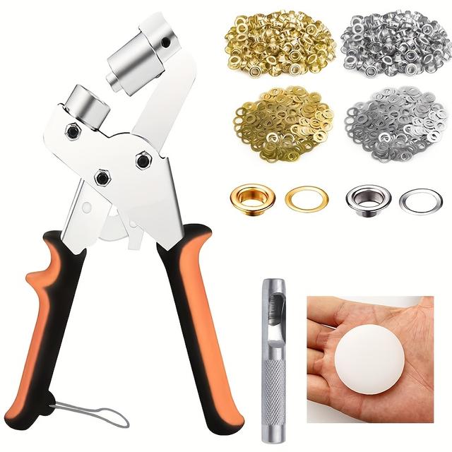 TEMU Complete Eyelet Punch Kit With 200pcs 10mm Eyelets - Versatile Grommet Set For Diy Tarp, Fabric, Leather Crafts & Repairs