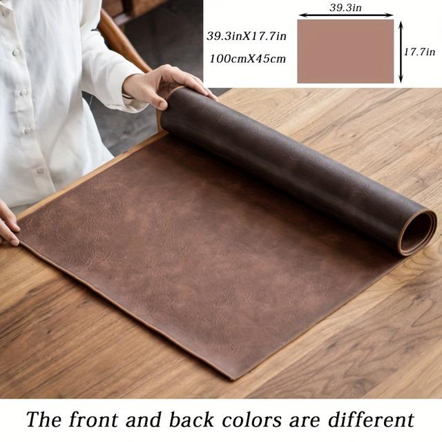 TEMU Un de mesa de cuero PU, de cuero sintético, de mesa de fibra , de mesa estilo chino vintage, de mesa de color sólido, reversible