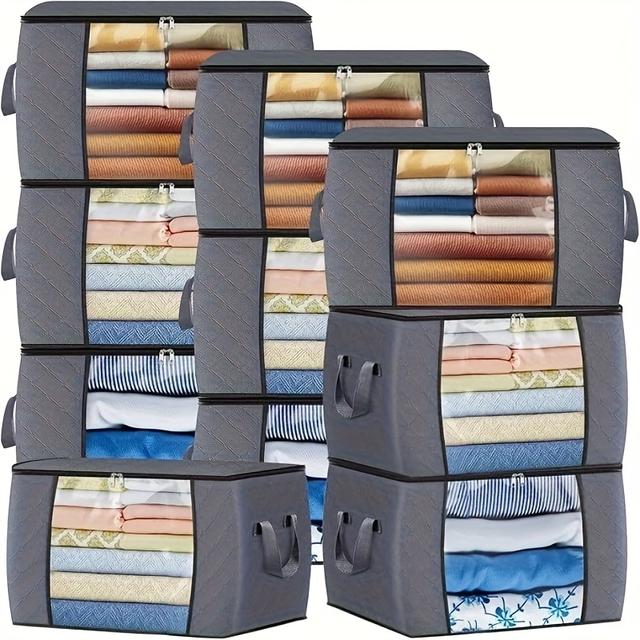 TEMU 90l Clothing Storage, Foldable Thick Fabric Blanket Storage Bags, For Organizing Bedrooms, Closets, Clothes, Quilts, With Handles (set Of 10, Gray), Under-bed Storage