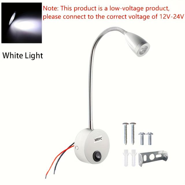 TEMU Mryc 3w Flexible Gooseneck Led Rv Reading -duty Adjustable Spotlight With Hard Wiring (dc12-24) For ,, Trailer Bed Lighting - Compatible For , Ceiling & Wall Mounting, Button Switch,