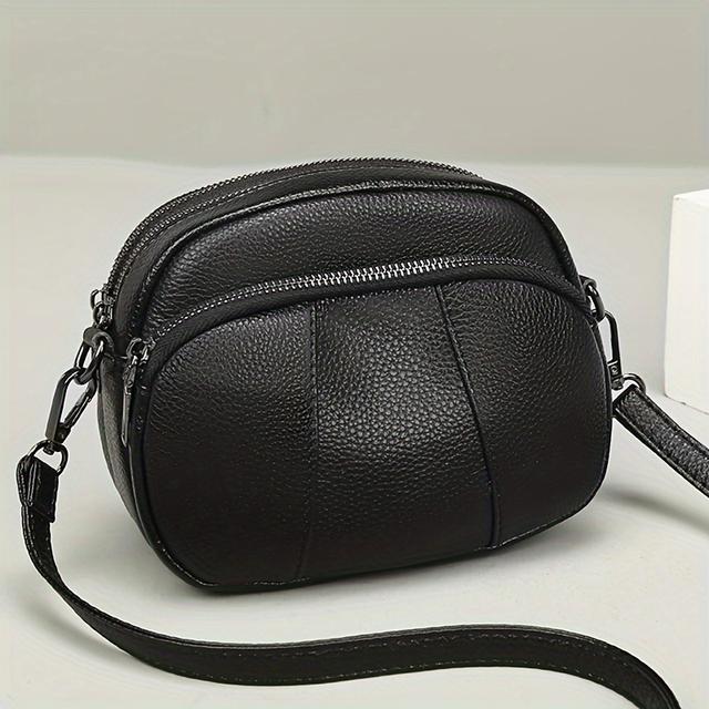 TEMU Vrouwen Echt Leren Crossbody Tas met Afneembare Riem - Schoudertas met Meerdere Vakken en Ritssluiting, Minimalistisch Kleurontwerp voor Dagelijkse Essentials (Wit/Zwart)