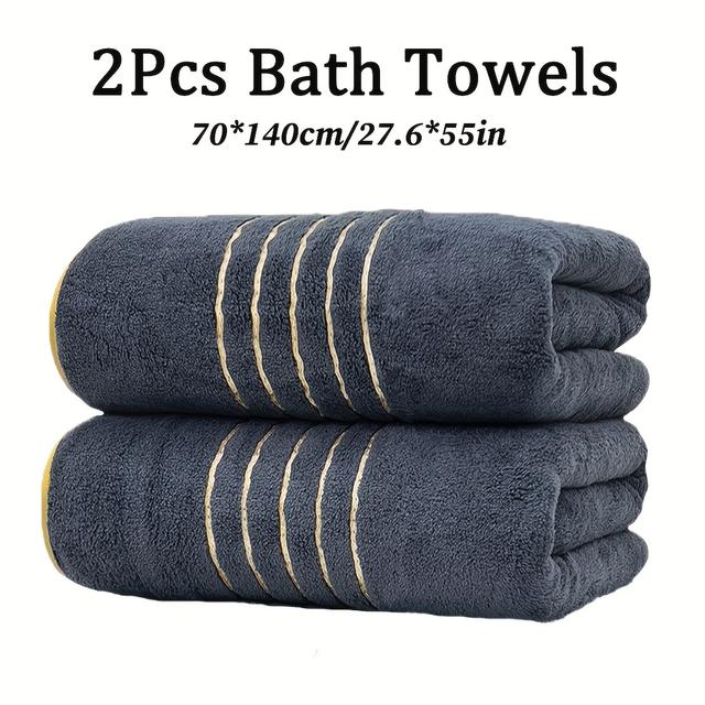 TEMU 2pcs Bath Towels 70*140cm/27.6*55in, Pattern Microfiber Material Solid Towel, Soft And Comfortable With Absorption, Suitable For Home Shower, Hotel, Sauna, Spa