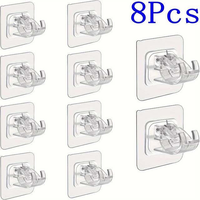 TEMU Set Of 8 - Self-adhesive Curtain Rod Brackets That No Drilling, Suitable For Home And Hotel Use With No Nail Wall Mounts