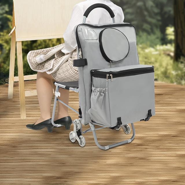 TEMU Gdrasuya10 Art Cart With Adjustable Height, Foldable Rolling Storage Bag, Portable For Outdoor Sketching & Painting Supplies (silvery)