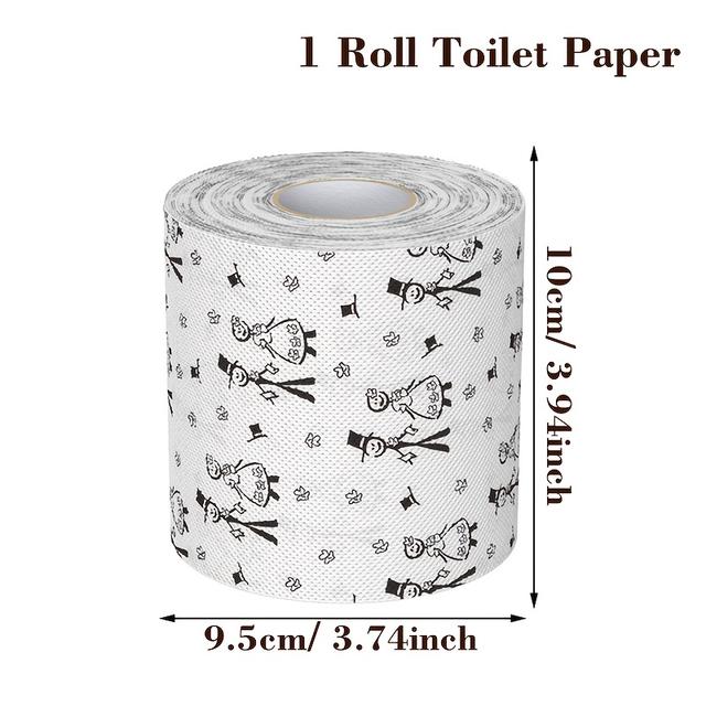 TEMU 1roll, Wedding Gift Toilet Paper, Black & White Wedding Bride Groom Pattern Toilet Paper Roll Gift Packaging Paper, For Family,