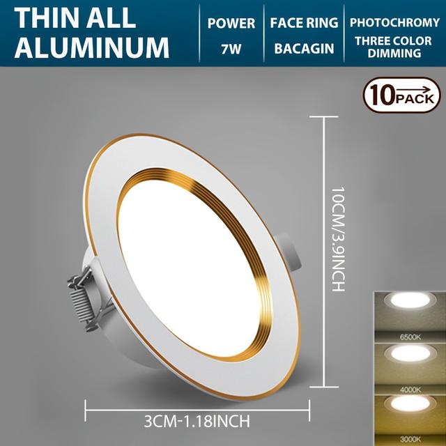 TEMU 5/10 Stück 4-Zoll 3CCT LED-Einbauleuchten, schlanke Röhrenleuchten, 7W=60W, 700LM Röhrenleuchten mit Diffusor-Dekoration, nicht dimmbar, upgradierbare Röhrenleuchten, 3000K/4000K/6000K verfügbar