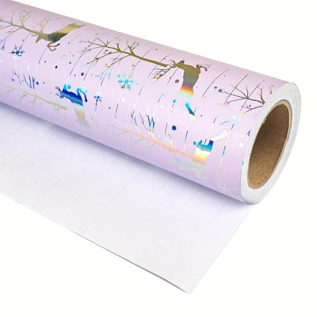 TEMU 1 Roll Christmas Holographic Wrapping Paper - Purple Holographic Deer And , Single-sided Christmas Paper - Suitable For Holiday Party Decorations