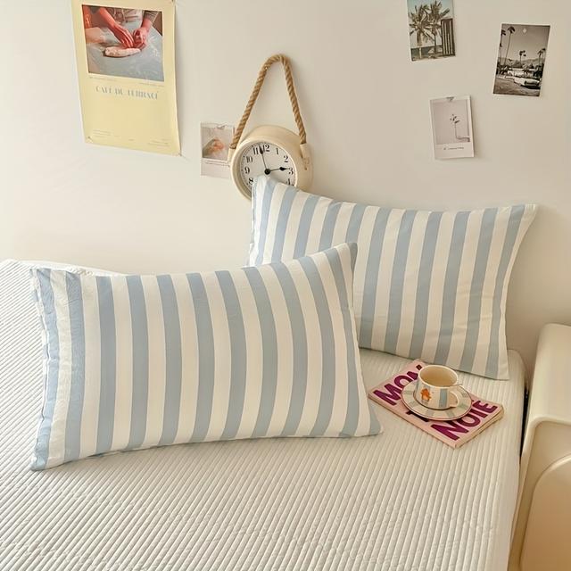 TEMU 2pcs Of Soft, Brushed, Skin-friendly, Breathable Striped Pattern Pillowcases Suitable For All