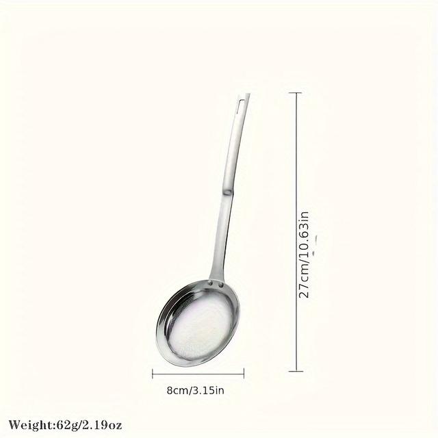 TEMU 1pc Stainless Steel Oil Separator Spoon - Fine Mesh Strainer For Kitchen & Restaurant Use, Durable 304 Grade