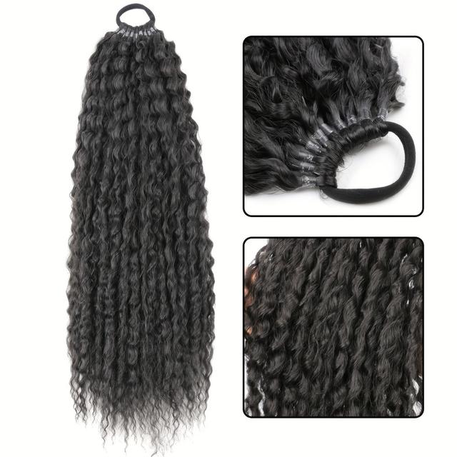 TEMU 20-inch Synthetic Curly Ponytail Extension For Women, Featuring Long Wrap-around Tails And A Hair Tie