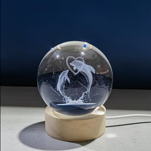 TEMU 3d Dolphin Crystal Ball Night Light - Color Changing, Usb Powered, Perfect Gift For Girlfriend, Wife On Birthdays, Valentine's, Christmas & Anniversaries - Ideal For Bedroom & Living Room Decor