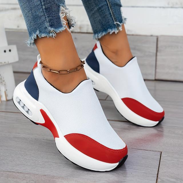 TEMU Women's Breathable Thick-sole Sneakers With Stability - Round Toe Flat Sole Running & Walking Shoes Suitable For Gym, Casual Wear - Cushioning, /fabric Upper