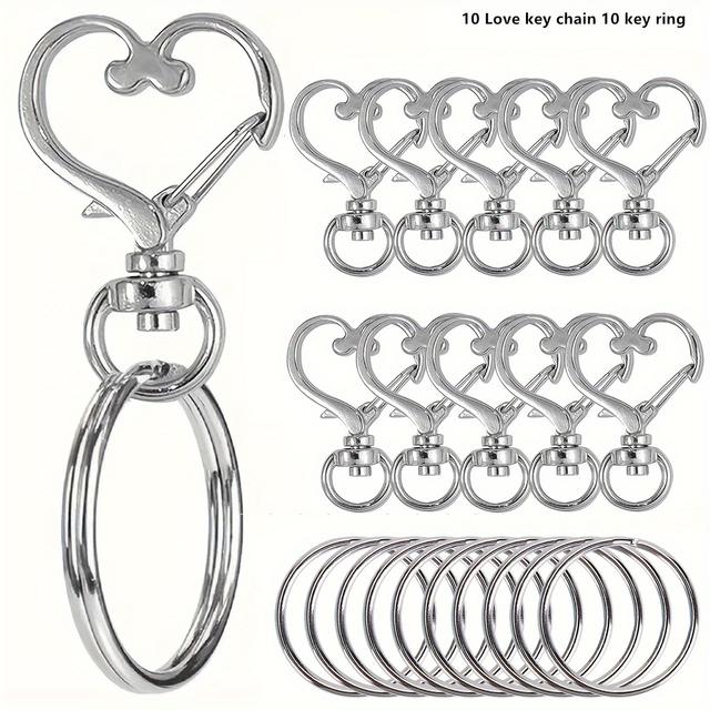 TEMU 20pcs Heart-shaped Rotary Clasp With Key Ring - Coloured Metal Spring Clasp For Diy Crafts, Jewellery, Lanyards And Accessories - Alloy Lobster Clasp In
