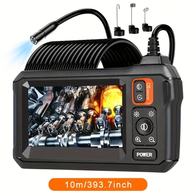 TEMU Endoscope Camera With Light - Inspection Borescope Camera With 4.3" Ips Screen, 1920p Hd Camera With 8 Led Lights, 16.4ft Semi-rigid Cord Bore Scope, Ip67 Waterproof Endoscope For Sewer(orange)