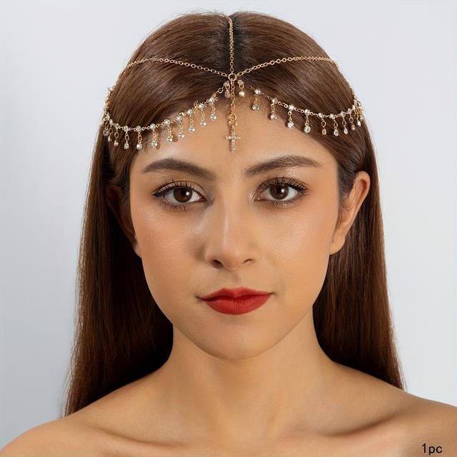 TEMU 1pc Women's -plated Rhinestone Pendant Head Chain - Layered Fine Chain With Rhinestone Fringe, Minimalist Elegant Suitable For Daily Wear &, Versatile Gift For Parties, Weddings, Prom (european )