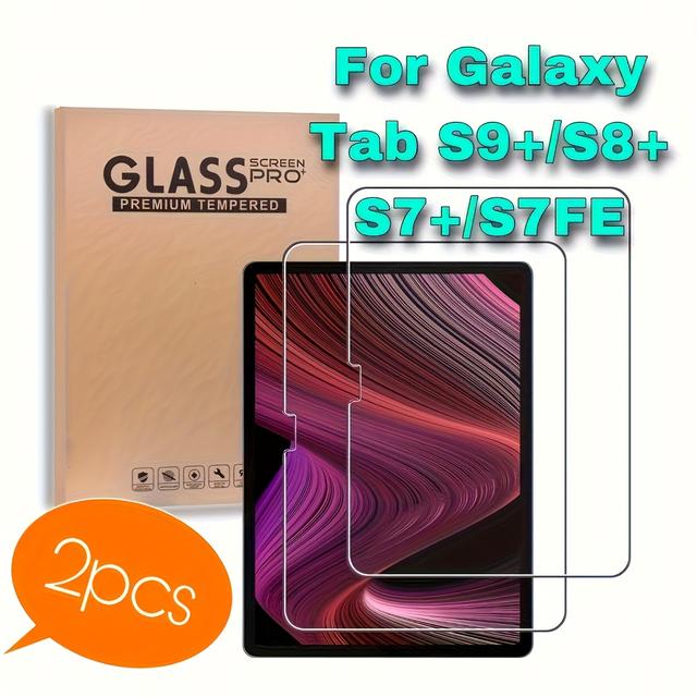TEMU 갤럭시 탭 S7 FE/S8+/S9+/S9 FE+/S10+ 12.4" 태블릿 호환 스크린 보호필름 2개 세트, 9H 경도 광택 유리, 커트아웃 포함, OS 호환 - 스크래치 방지 액세서리