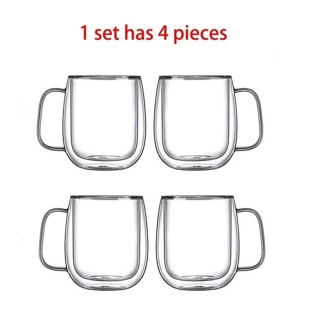 TEMU 1-2-4-6-Dubbelväggiga Glas Kaffemuggar - 12,5 oz Isolerade Genomskinliga Muggar för Espresso, Cappuccino, Latte, Americano, Te på Påse, Dryckesmugg med Transparent Handtag