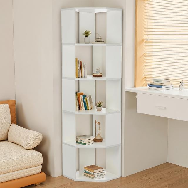 TEMU Scaffale angolare a 5 ripiani, angolare autoportante, 40x40x160cm, angolare da esposizione a 5 ripiani, Scaffali per libri in legno aperti per soggiorno, ufficio