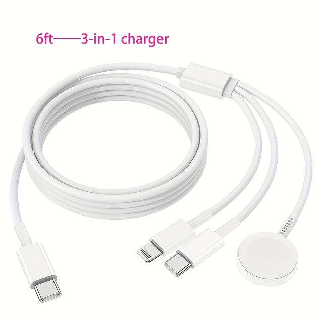 TEMU 3 In 1 (6.6ft/6ft) For Watch Charger, For Iphone Watch Charger, Usb C Multi Charging Cable For Multiple Devices, Travel Charger For Iwatch 9/8/7/6/5/4/3/2ultra2/se/for Iphone 15/14/13