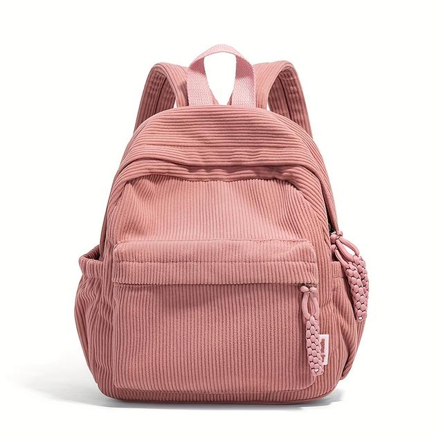 TEMU Ladies' Fashionable Corduroy Backpack With Adjustable Shoulder Straps, Zipper, And Multiple Colors From