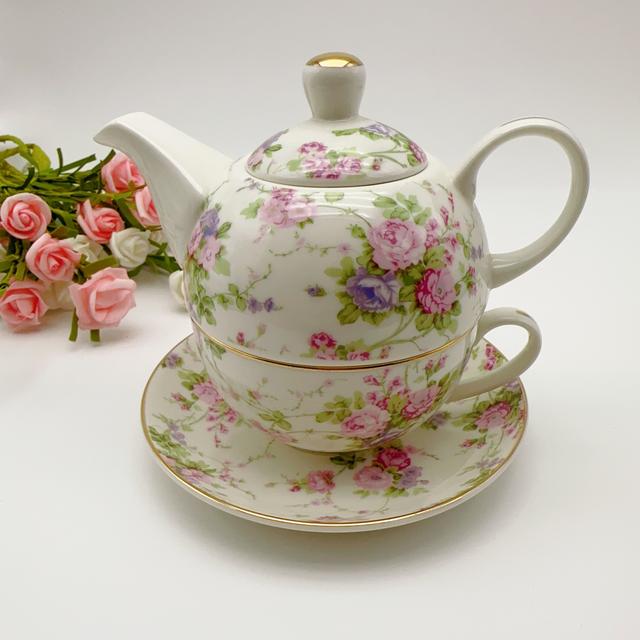 TEMU A Set Of Exquisite European-style Rose-patterned Ceramic Teapot With A Cup And Saucer, Packaged In A Gift Box.
