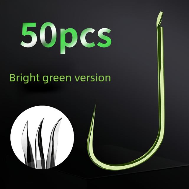TEMU 50 Stück Titanlegierung Angelhaken, Leuchtend Grüne Fischhaken, Hochwertige Haken für Mittelgroße bis Große Fische wie Karpfen und Graskarpen, Geeignet für Süß- und Salzwasser, Anglerzubehör