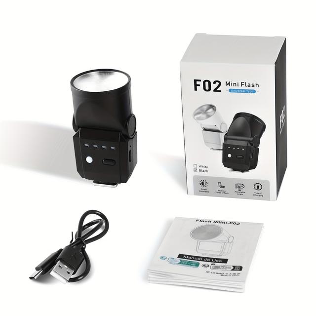 TEMU Desiontal New F02 Mini Mini Hot Shoe Flash Compatível com Várias Marcas de Câmaras, Compacto e Conveniente para ao Ar Livre, Ser Carregado com uma Power Bank para Fácil Utilização ao Ar Livre