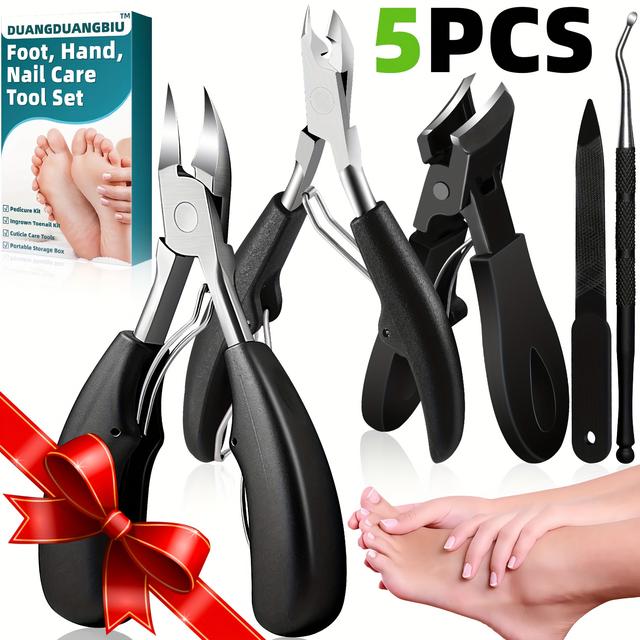 TEMU 5pcs Professional Stainless Steel Nail Clippers Set, Nail Clippers, Grooming Tools, Nail File, Handles, Halloween Gift For Men, Women, Seniors, Duangduangbiu