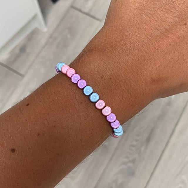 TEMU Reflective Bead Stretch Bracelet – Handmade Acrylic Beads In Pastel Shades (pink, Blue, Purple) – Simple & Design For Casual Attire Or Vacation, Beads For Bracelets