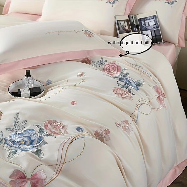 TEMU 3- Elegante Geborduurde Bloemen Beddengoedset: Dekbedovertrek + Kussensloop