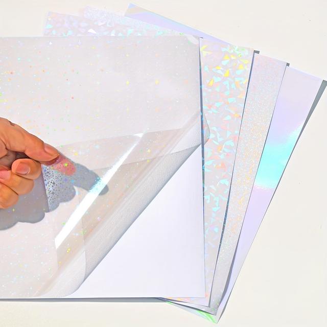TEMU 20 Sheets Of Cold Pressed Laminated Paper Holographic Stickers Transparent Vinyl Self-adhesive Waterproof Rainbow Transparent Covering Film A4 Size Holographic Covering Paper 4 Mixed Styles