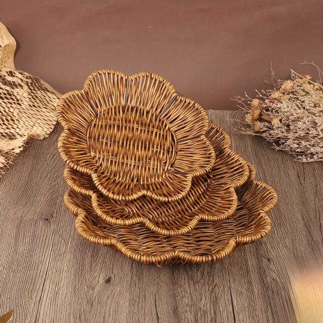 TEMU 3pcs Set Of Hand-woven Rattan-style Storage Baskets, Multi-functional Storage Baskets For Living Room And Bedroom, Nordic-style Organizer Baskets