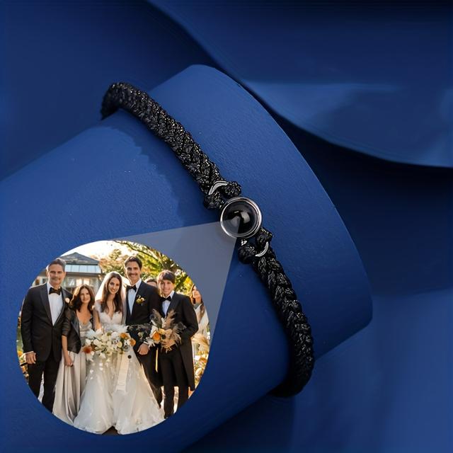 TEMU Bracelete Trançado com de Foto Personalizada e Miçangas de Cobre Puro - Design Minimalista Estiloso, Várias Cores, para Aniversários, Dia dos Namorados, Dia das Mães e Aniversários