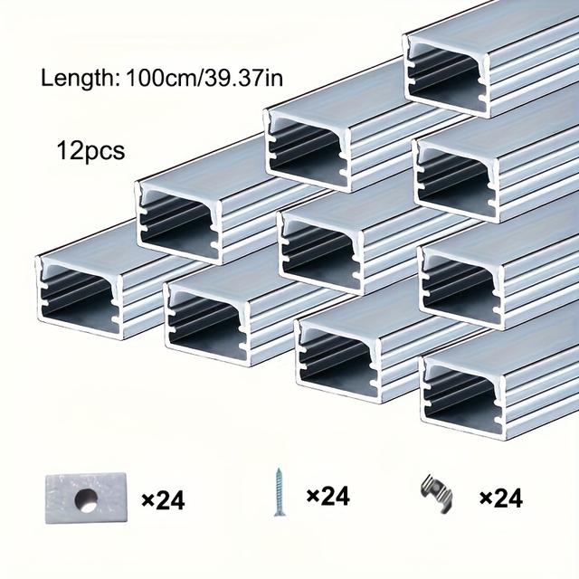 TEMU Set Of 12 U-shaped Aluminum Channels For Led Strips - Kit For Indoor Lighting - Led Strips Not Included - In Rgb Colors - Durable And Long-lasting - Models - Ideal For Cabinet Lighting