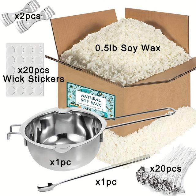 TEMU Natural Soy Wax For Candle Crafting - Includes Soy Wax, 10cm Pre-waxed Wicks, And 2 Centering Tools - 1 Wax With Handle For Candle Creation - Stirring Spoon