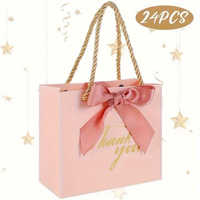 TEMU Gift For Her/him 24pcs Pink Gift Bags With Handles & Satin Bow - Elegant "thank You" Design For Birthdays, Weddings, Showers, And Party Favors, Gift Sets, Halloween