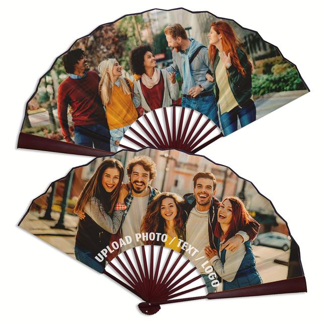 TEMU Custom Handheld Fans With Photo, Personalized Folding Fans, Customized Bamboo Wooden Fans For Wedding, Dancing, Party Props, Decorative Foldable Fan Gift For Cosplay, Saloon, Concert And