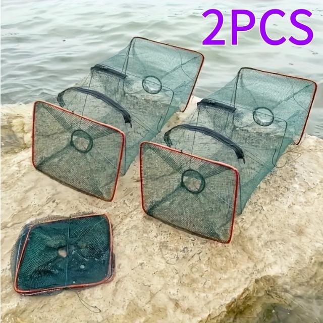 TEMU 2 складні рибальські сітки-касти для крабів, креветок і раків | Ідеальне рибальське спорядження для любителів активного , поліамідний матеріал