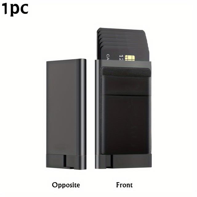 TEMU 남성용 슬림 팝업 신용카드 지갑, 도난 방지 알루미늄 합금과 인조 가죽 뒷면, 그레이 디자인, 돈 주머니 및 6-8장 카드 수용