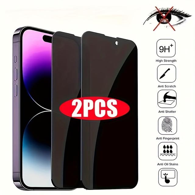 TEMU 2pcs Privacy Screen Protector Full Coverage Anti-spy Tempered Glass Film 9h Hardness Upgrade Protection For 16 Pro Max// Max/14/13/12/11 Series