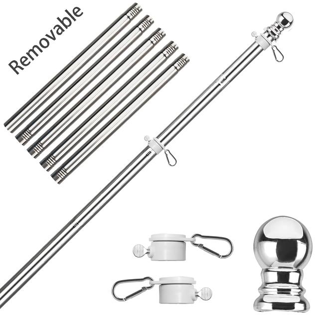 TEMU 6ft Justerbar Flaggstangsett i Rustfritt Stål, med Svingring og Flaggstangklemme, Sølvfarget Balltopp, for Kommersiell eller Boligbruk, Enkel å Montere