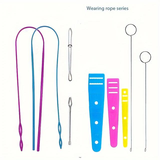 TEMU Juego de 9 enhebradores de plástico, enhebradores de acero inoxidable, enhebradores de cordón con cordón, juego multi-combinación de bandas elásticas