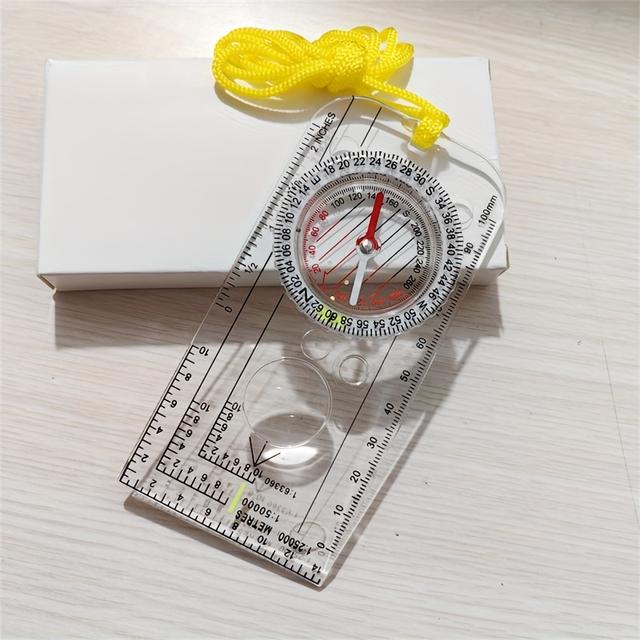 TEMU 1pc Transparent Acrylic Compass & Map Scale - High Quality Outdoor Navigation Tool With Dual-scale Ruler (metric/imperial), No Battery Needed For Hiking, Camping, Travel