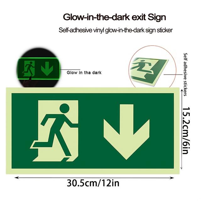 TEMU 1 Piece - 6*12in/15.2*30.5cm - -the-dark Safety Exit Direction Indicator Sticker, Self- Label For Up/down Safety , Luminous Safety Signage With Effect