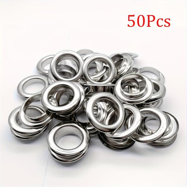 TEMU 50pcs Of Round Hollow Rivets With A 20mm Inner Diameter, Silvery Metal Eyelets Accompanied By Washers, Suitable For Fabric, Leather, And Canvas